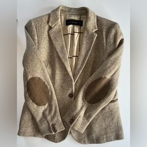 Zara Women's Beige Blazer with Brown Elbow Patches